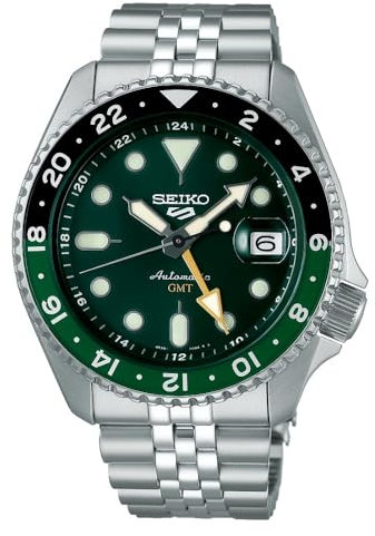 Seiko Orologio 5 Sports Automatico GMT Impermeabile 10 Bar Funzioni Opzione Carica Manuale, Data, Lancetta GMT per Uomini Adulti Unisex