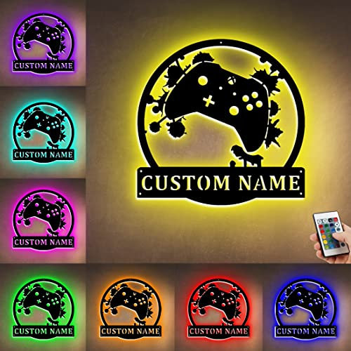 Personalized Metal Game Room Game Controller Gaming Neon wall Light, Custom Game Tag Name Neon Light Sign, Gamepad Shaped LED Night Light, Game Gifts for Game Zone Party Kids Boy's room