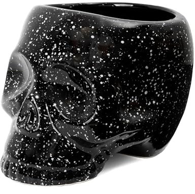 Fisura - Macetero Original con Forma de Calavera. Macetero de Calavera Negro y Blanco. Macetero Decorativo Interior Negro. Macetero para Cactus. 12 cm de diámetro. 15x19x14 cm.