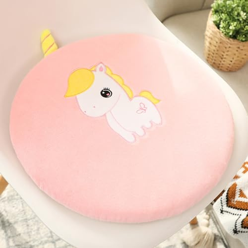 Uixxducc Runde Stuhlkissen Sitzkissen Kinder Cartoon Tier Kissen Memory Schaum Sitzkissen mit Abnehmbarer Bezug 40cm Stuhl Sitzpolster für Outdoor & Indoor Gartenstuhl (Einhorn)