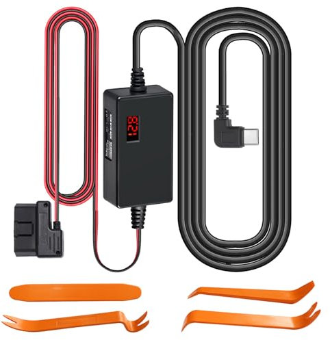 NewZC Cable Dash Cam Hardwire Kit Type C Câble d'alimentation Obd2 pour Caméra Embarquée 12V-30V à 5V 24 Heures de Surveillance avec Protection Basse Tension éCran et Bouton de Commutation