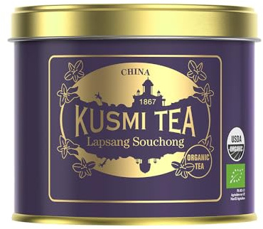 Kusmi Tea - Lapsang Souchong Bio - Geräucherter Bio-Schwarztee aus China - Holzige und aschige Noten - 100% Natur - Aromatisierter Schwarztee - Loser Tee - 100 g Metalldose - Menge für etwa 50 Tassen