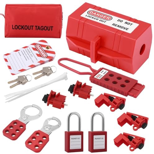 Lockout Tagout Kit, Block Off Kit for Electricians, Electrical Circuit Breaker Lockout Tagout Kit, Electrical Safety Lockout Padlock, Safety Padlock Tags Hasps Set for Industrial, with Storage Bag