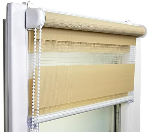 Rollos für Fenster ohne Bohren Klemmfix – Doppelrollo Tag Nacht Duo Rollo – Fenster Rollos für Innen Klemmfix ohne Bohren – 95 x 150 cm – Cappuccino – Voppi