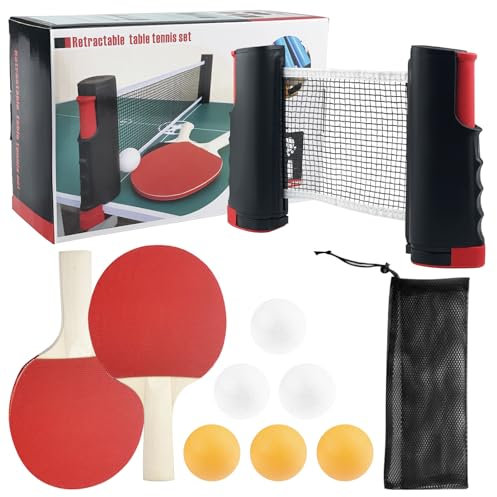 Eckerdromk Palas Ping Pong Set, Raqueta de Tenis de Mesa, Incluye 2 Raquetas de Ping Pong, 6 Pelotas, 1 Red de Tenis Mesa Retráctil, Uego de para Principiantes y Jugadores Avanzados