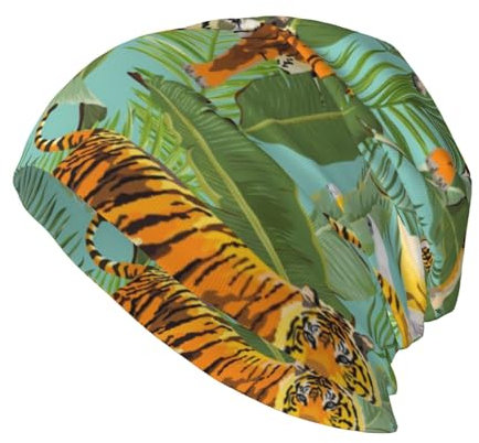 ZSOSIXDEAL Beanie-Mütze für Erwachsene, warm, Stretch, leicht, lässig, Totenkopfmütze, Chemo-Kappe, Kopfbedeckung, Geschenk, Ti-ger Blätter, Einheitsgröße