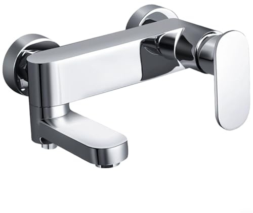 URPIZY Badezimmer Schwenkauslauf Handbrause Wannenarmatur Wandmontage Messing Duscharmatur Grau Chrom 13,5-17cm Verstellbar Badewanne Wasserhahn(Chrome)