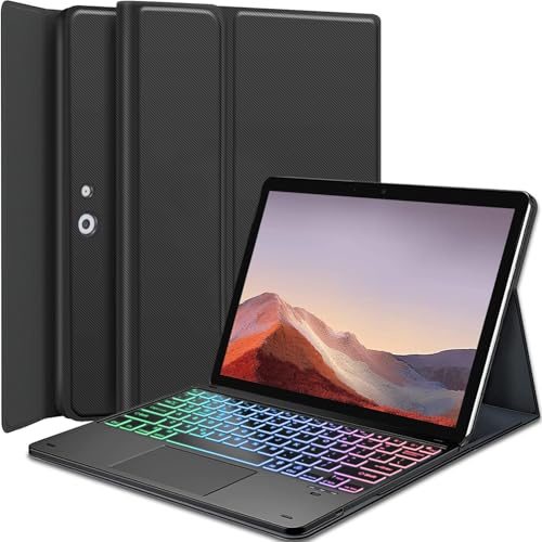 Wineecy Touchpad Keyboard Case for 12.3 Microsoft Surface Pro 7+/7/6/5/4, 7 Color Rainbow Backlight Detachable Bluetooth Trackpad Keyboard Folio Smart Cover