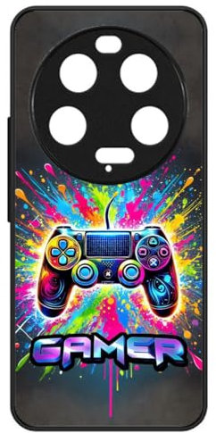 FunKaz Coque pour Xiaomi 13 Ultra - - Gamer Manette de Jeu Fond Multicolore - Coque Noire TPU