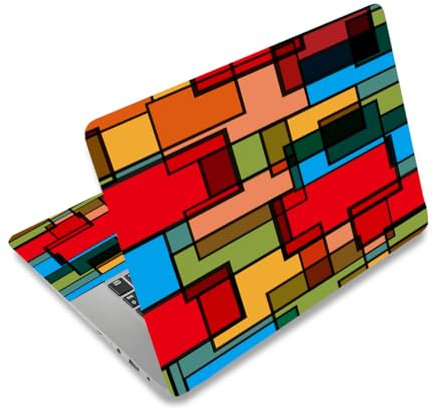 PLIGREAT Adesivo per pelle del computer portatile colorato modello quadrato adatto per computer portatile da 12 13 13,3 14 15 pollici universale rimovibile in vinile notebook astratto arte