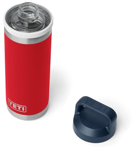 YETI Rambler 18 oz Bottle, Vacuum Insulated, Leakproof, Stainless Steel with Chug Cap, Rescue Red/White/Navy