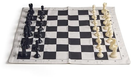 StonKraft Canvas Chess Board Set with Solid Plastic Pieces (with Two Extra Queens + Vinly Pouch) – 21 Roll-up Foldable Chessboard, Strategic Mind Indoor Game for Adults and Kids, Travel Toys Gifts