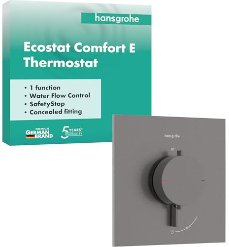 hansgrohe Ecostat Comfort E - Miscelatore termostatico incasso, Rubinetto termostatico con blocco di sicurezza (SafetyStop) a 40° C, Termostato quadrato, 1 utenza, cromo nero spazzolato, 33710340