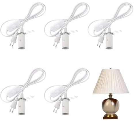 5piècesE14 vec prise blanc avec interrupteur et Câble d'alimentation 1.8m ,suspensionE14,douillelampe suspension,SupportlampedouilleE14,douille lampe e14 ,Convient aux lampes suspendues