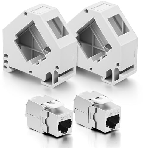 AOOSU Keystone Modul und Hutschienenadapter Set, Hutschiene Adapter für Keystonemodul Keystone RJ45 Netzwerk Cat6a Cat6 Cat5e, 2 Stück CAT 6A Module und 2 Stück Halter, passt auf genormte Hutschiene