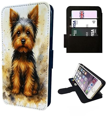 Yorkshire Terrier Wallet Phone Case – Floral Faux Leather Flip Cover with Card Slots – Compatible with iPhone SE, X, XR, 11, 12, 13, 14, 15, 16, 16E, 17 (Air, Plus, Mini, Pro, Max Models) Yorkie Dog