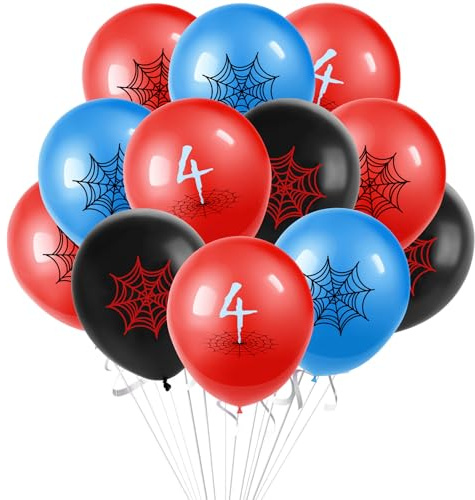 ZHIHUI Birthday party balloons, Spider themed color scheme, 4th Birthday Decorations, 12inch Red Black Blue Latex Balloons Party Decorations for Cartoon Theme Birthday Party Supplies
