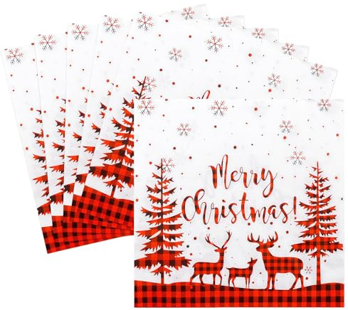 60 Stück Servietten Weihnachten Rot, 2 Lagige Christmas Napkins mit Rentier Schneeflocken, Merry Christmas Servietten, Weihnachten Deko, Winter Paper Napkins für Weihnachten, Party (33 X 33cm)