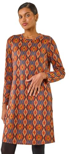 Roman Originals Tunic Dress with Pockets for Women UK Ladies Swing Fit & Flare Skater Slouch Stretchy Casual Smart Winter Jersey Pull On Work Office 3/4 Long Sleeves