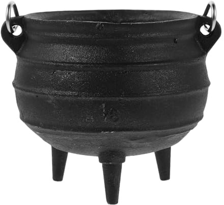 GRIRIW Cast Iron Tripod Cauldron with Handle for Rituals and Smudging, Iron Aroma Cauldron for Holding Candles and Smudge Sticks in Rustic Decorative Style