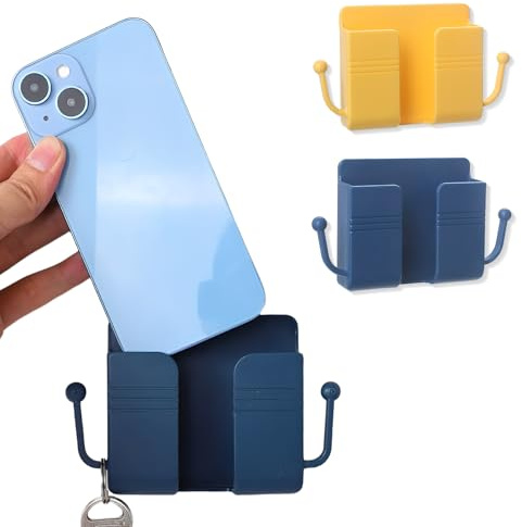 2 Pezzi Supporto Telefono da Muro Adesivo, Porta Telecomando da Muro e Organizer per Ricarica Cellulare, Supporto Smartphone da Letto per Camera, Cucina e Bagno