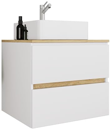 VCM 2-TLG. Waschtisch mit Aufsatz Keramikbecken, Badschrank mit 2 Softclose-Schubladen, Maße Waschplatz Set: H. 51 x B. 60 x T. 47 cm, Cosila-A