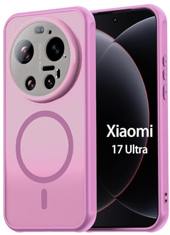 betterfon Magnetic Case für Xiaomi 17 Ultra - Hülle für kabelloses Laden, Rückseite Transparent Matt, Stoßfeste Schutzhülle mit Magnet-Ring,Pink