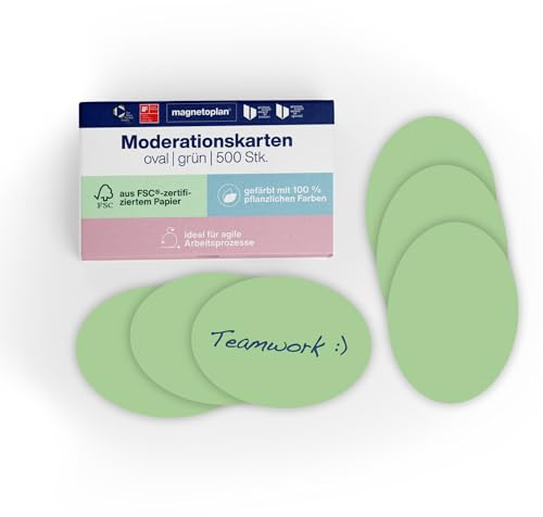 magnetoplan Moderationskarten, oval | Grün | 500 Stk. | Kommunikationskarten | BxH 190 x 110 mm | Für Meetings und Präsentationen | FSC-zertifiziert