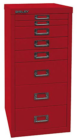 BISLEY MultiDrawer, 29er Serie, DIN A4, 8 Schubladen, Metall, 670 Kardinalrot, 38 x 27.9 x 59 cm