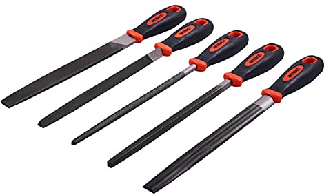 Amtech - 5 Piece Engineers File Set, 200mm Blades with Rubber Handles and Hanging Holes, for Metal Wood and Plastic Work