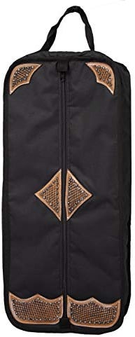Tahoe Premium Durango Western Halter, Bridle/Headstall Carry and Storage Bag - Three Layer Waterproof Padded Construction with Hand Grip - Folds for Easy Storage - Hand Tooled Basket Weave Leather Accents