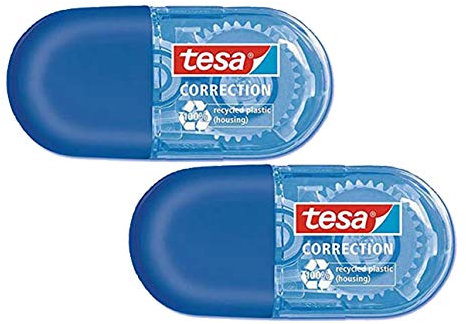 tesa Mini Korrekturroller ecoLogo - Band zur Korrektur auf Papier - Klein und ergonomisch - 6 m x 5 mm (2er Pack/Blau)