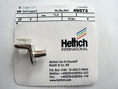 8 Stück Hettich Bodenträger, Glasbodenträger, Sekura 8, mit Plattenauflage/Saugeffekt, Zinkdruckguss vernickelt /Kunststoff , D: 5 mm, Breite: 11,5 mm, 8 Stück, Artikelnr. 49573 …