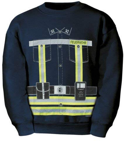 Fan-O-Menal Textilien Kinder Sweatshirt mit Vorder- und Rückendruck - Feuerwehr Neongelb - 09029 dunkelblau - Gr. 98-164 Größe 110/116