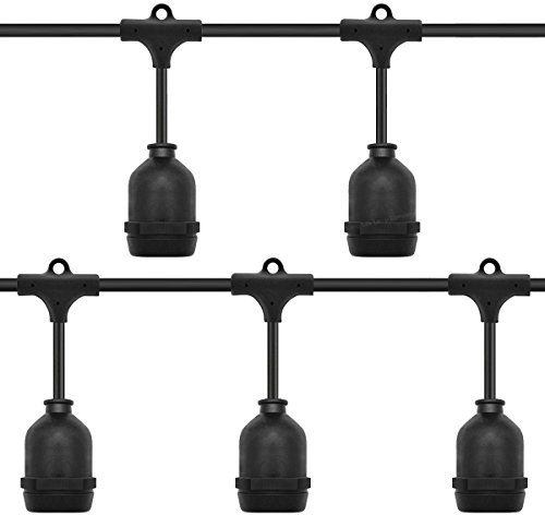 15 metre Outdoor String Light Bulb Holders Heavy Duty 30 Lamp Weatherproof Festoon Light Fittings 7mm Thick Cable IP64