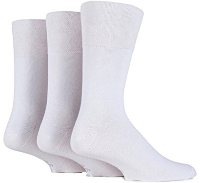 3x Pairs of Mens Plain Gentle Grip Non-Elastic Socks/UK 6-11 Eur 39-45 (Plain White)
