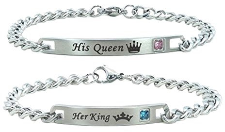 Overdrive-Racing Partner Armbänder Armband Herren Damen Mann Frau Pärchen Metall Bracelets - Gravur His Queen/Her King - Silber