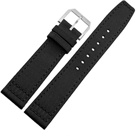 Richie strap 20 mm, 21 mm, 22 mm, Canvas-Lederarmband, passend für IWC-Pilotenuhren, Schwarz (silberfarbene Schnalle), 21 mm, Armband