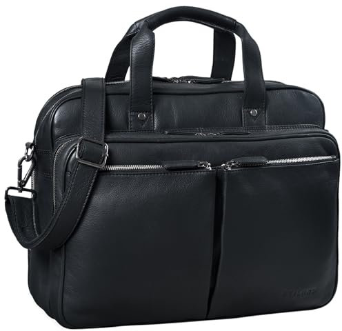 STILORD 'Remus' Ledertasche Umhängetasche Leder Aktentasche Groß 15,6 Zoll Laptoptasche abnehmbarer Schultergurt Lehrertasche, Farbe:schwarz