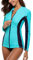 Charmo Ladies Zipper UV Protection Rash Vest Long Sleeve Athletic Rashguard Swimwear Tops Aqua/Navy M