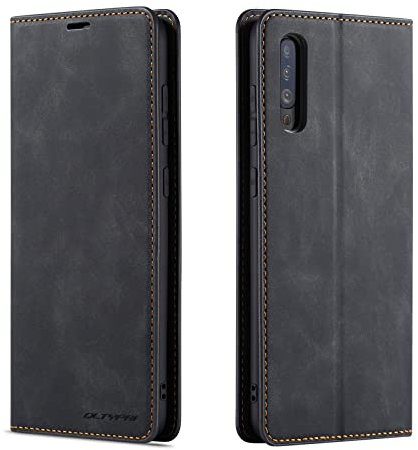 QLTYPRI Hülle für Samsung Galaxy A50, Premium Dünne Ledertasche Handyhülle mit Kartenfach Ständer Flip Schutzhülle Kompatibel mit Samsung Galaxy A30S A50 A50S - Schwarz