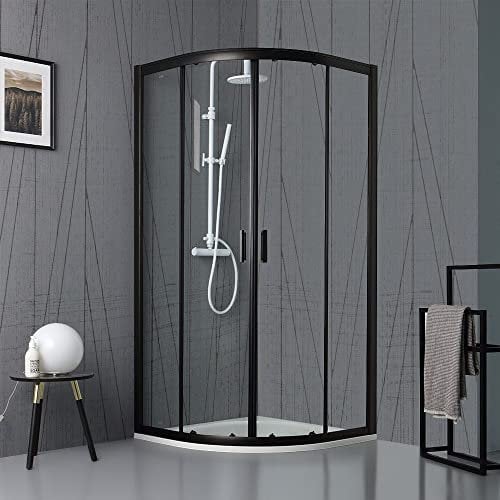 Kiamami Valentina Cabina de Ducha semicircular Cristal Transparente y Perfil Negro Mate | City