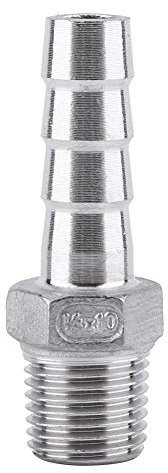 Stainless Steel SS304 Male Thread Pipe Fitting Barb Hose Tail Connector BSP 1/8~3/4 for Chemical, Water Heating, Mechanical Piping(2 Point=1/4 * 10mm)