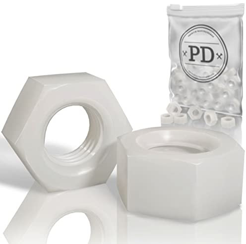 PD® Ecrous Nylon M5 (DIN 555 / ISO 4034) | Ecrous Hexagonal en PA Nylon | Ecrou Hexagonal pour Vis, Boulons Filetés & Tiges Filetées | Ecrou Plastique blanc | 10 pièces