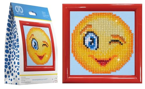DIAMOND DOTZ DD1.005F - Original Diamond Painting Starter Set Emoji Wink Wink mit Bilderrahmen, Kreativset mit 1.051 Diamant Mosaiksteinen, Malset 9,5 x 9,5 cm, DIY für Kinder ab 8 Jahre, Extra funkelnd