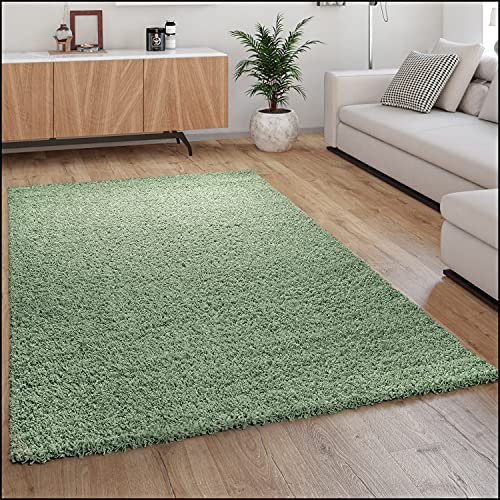 Paco Home Hochflor Teppich Wohnzimmer Shaggy Langflor Modern Einfarbig Ohne Muster, Grösse:200x280 cm, Farbe:Grün