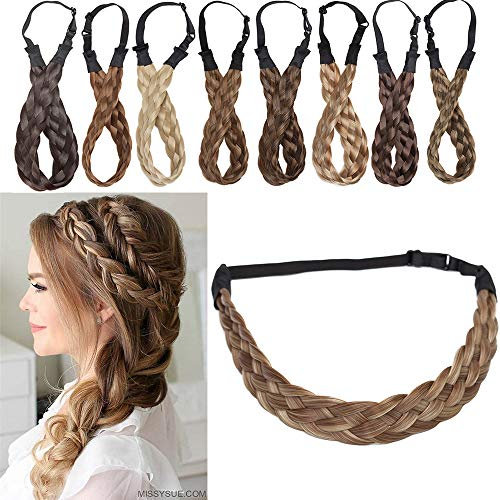 SEGO Extensions Haarband geflochtene Braids Haar Haarverlängerung verstellbare Stirnband elastische Stretch Haarteil Beauty-Accessoire für Frauen Hellbraun & Aschblond M-2.5cm(1)-30g