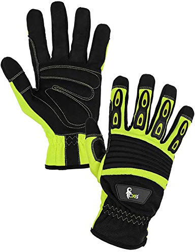 CXS YEMA Professionelle Arbeitshandschuhe; leicht und bequem; gemäß EN 420 und EN 388; PVC-beschichtetes Viskose-Strickgewebe; Schwarze und gelbe Farbe Hi-Viz; (10)