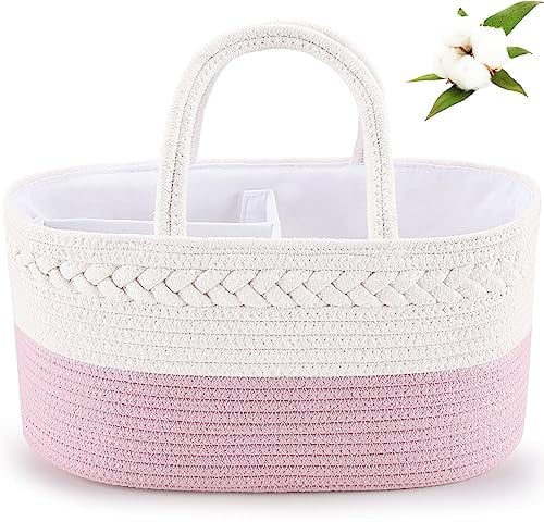 ABenkle Baby-Windel-Caddy für Mädchen, Seil, Kindergarten, Wickelkorb, Aufbewahrung für Wickeltisch, Auto-Organizer – Neugeborene, unverzichtbarer Geschenkkorb für Babyparty (Rosa)