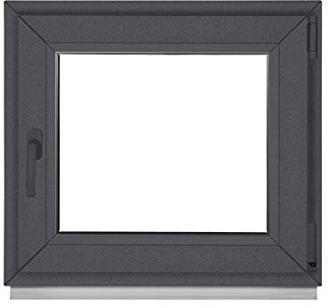 Komforta Ventana de plástico antracita para exterior/interior, todos los tamaños, 900 x 1200 mm, PVC, 90 x 1200 cm, doble acristalamiento DIN a la izquierda, inclinable, ventana de plástico